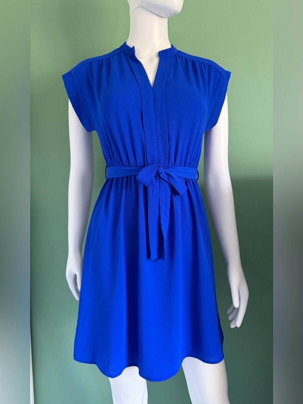 Monteau Los Angeles Royal Blue Tie-Waist Cap Sleeve Midi Dress